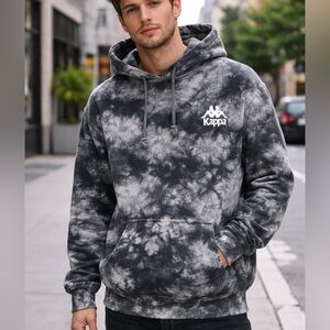Kappa Tie Dye Hoodie Gray Black Logo Pullover Sweatshirt Mens Large